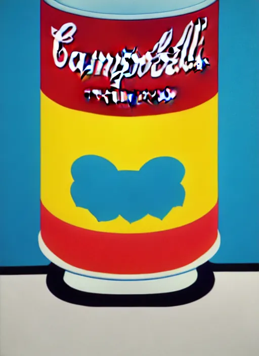 Image similar to campbell's soup by shusei nagaoka, kaws, david rudnick, airbrush on canvas, pastell colours, cell shaded, 8 k