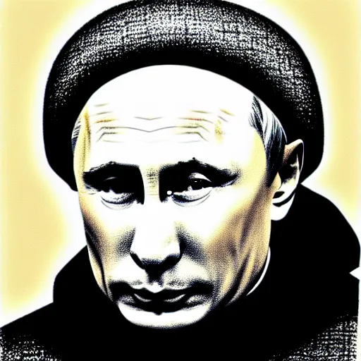 Prompt: vladimir putin with a nuclear mushroom cloud ushanka hat, cartoonish, ultra detailed pencil drawing