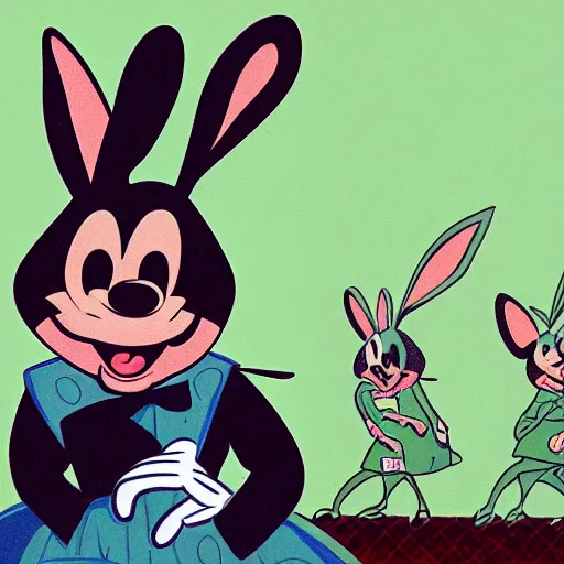 Image similar to A extremely highly detailed majestic hi-res beautiful, highly detailed portrait of a scary terrifying cartoon rabbit in the style of 1960's Walt Disney animations