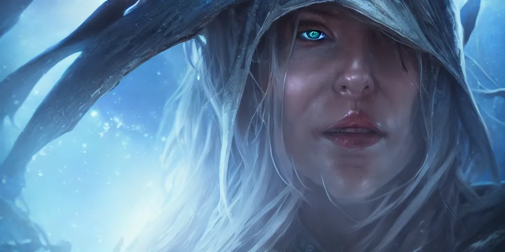 Image similar to hyperrealist portrait of sylvanas windrunner on a blue planet. by bayard wu, fantasy, photorealistic, octane render, unreal engine, dynamic lighting, trending on artstation, poster, volumetric lighting, very detailed faces, 4 k, award winning