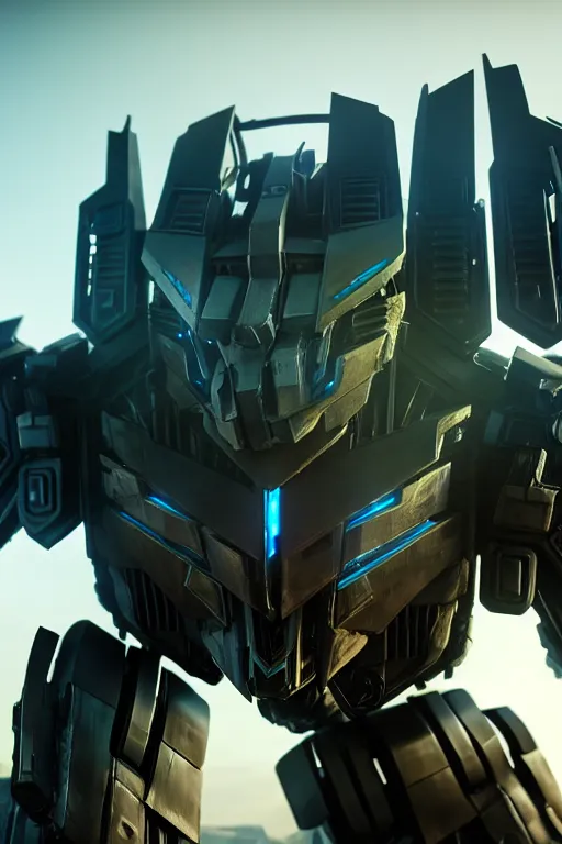 Image similar to a cinematic still from transformer movie, decipticon, decipticon armor plating, octane render, nvidia raytracing demo, masterpiece, aged armor plating, aggressive head,