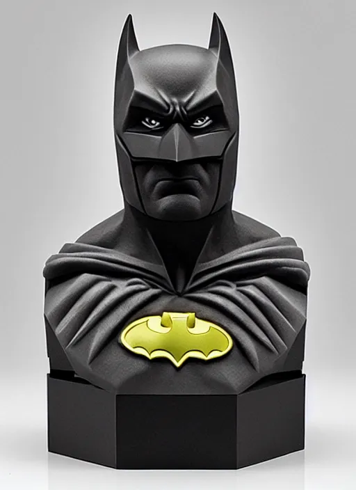 Prompt: an orthographic bust natural marble sculpture of batman, by Wes Anderson