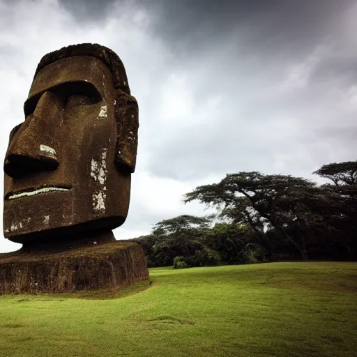 Prompt: photo of moai statue giving a ted talk