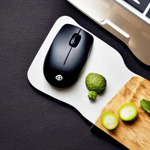 Image similar to a computer mouse on a mousepad, food photography