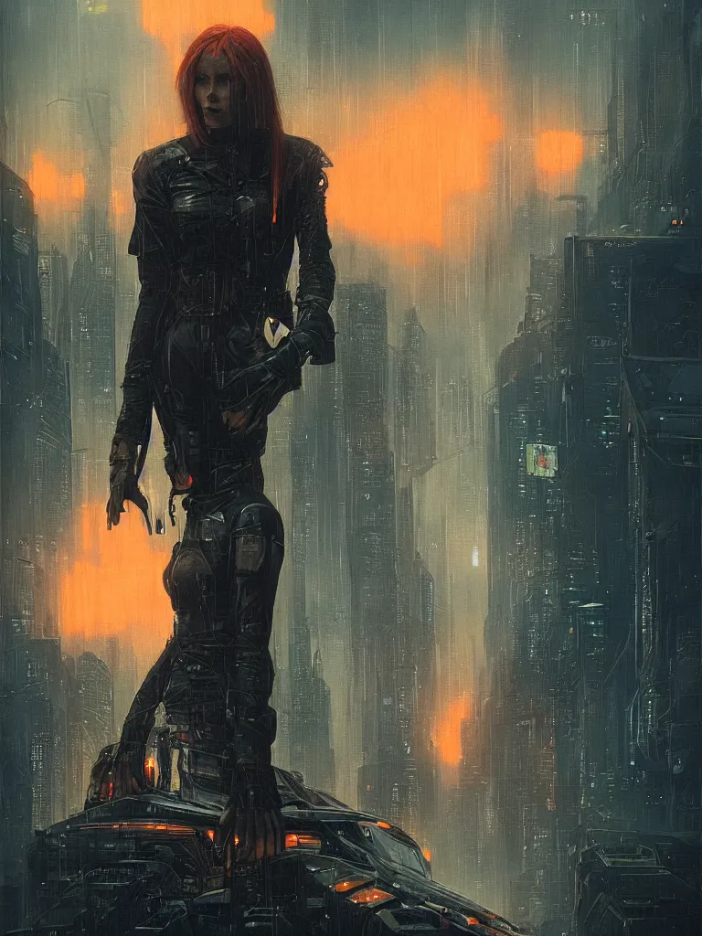 Image similar to a hyperrealistic cyberpunkpunk portrait of a gorgeous woman in the movie Bladerunner 2046, with dead trees and orange pollution, award-winning, masterpiece, in the style of Tom Bagshaw, Cedric Peyravernay, Peter Mohrbacher