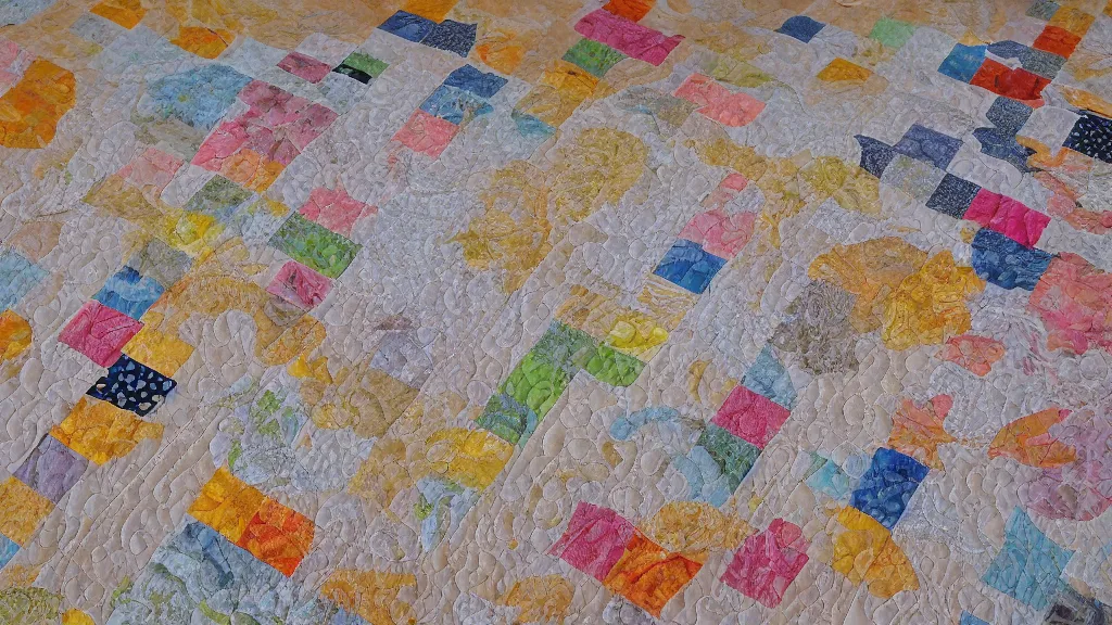 Prompt: quilt important nest floor in a bright room, iso 2 0 0