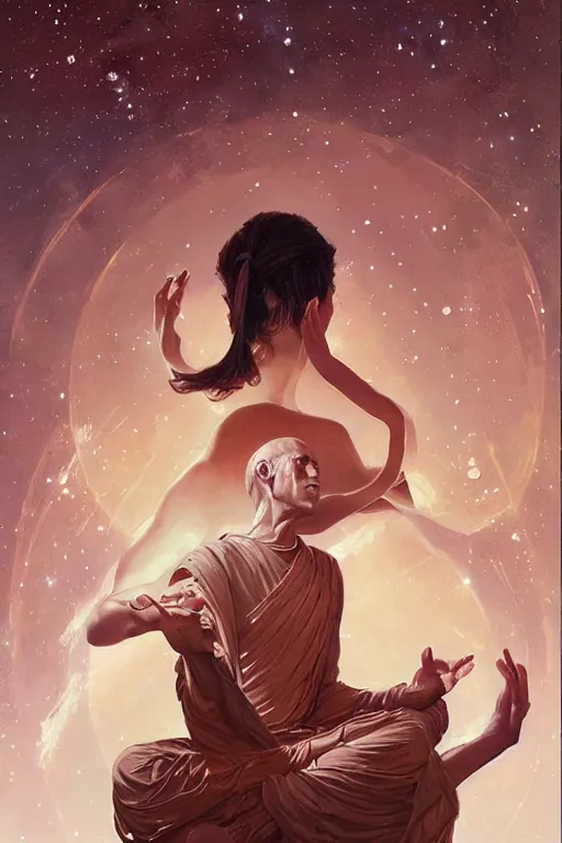 Prompt: space, buddhism, taoism, painting by greg rutkowski, j. c. leyendecker, artgerm