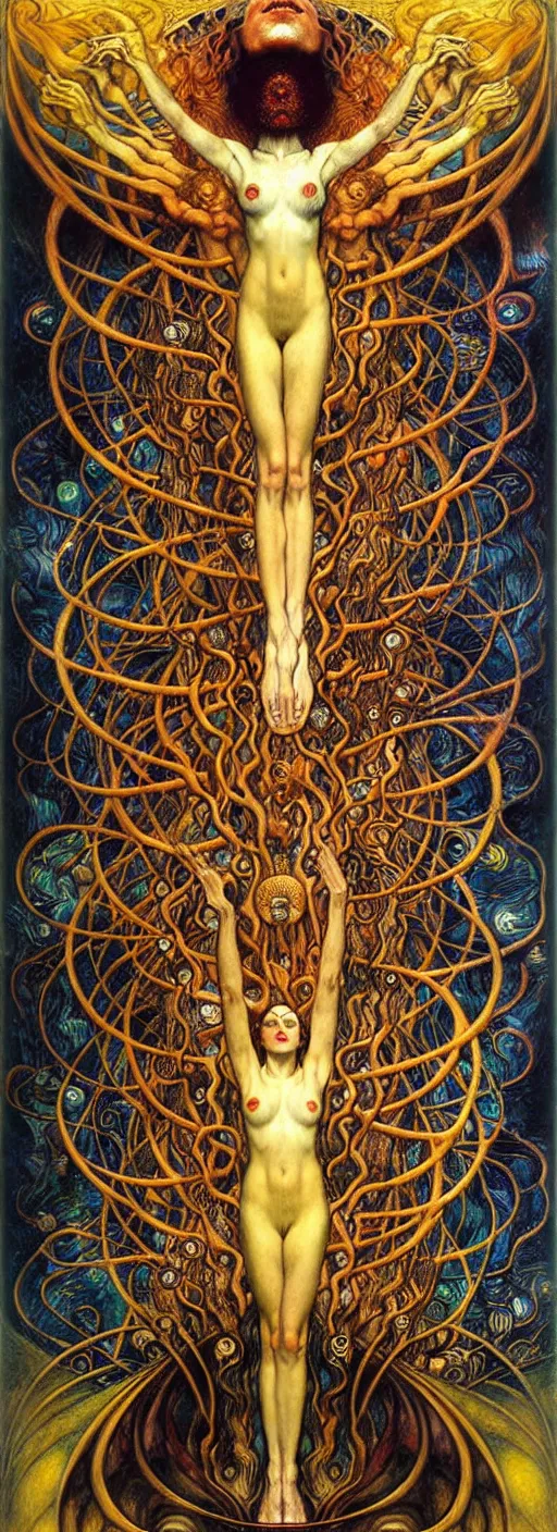 Image similar to Divine Chaos Engine by Karol Bak, Jean Delville, William Blake, Gustav Klimt, and Vincent Van Gogh, symbolist, visionary