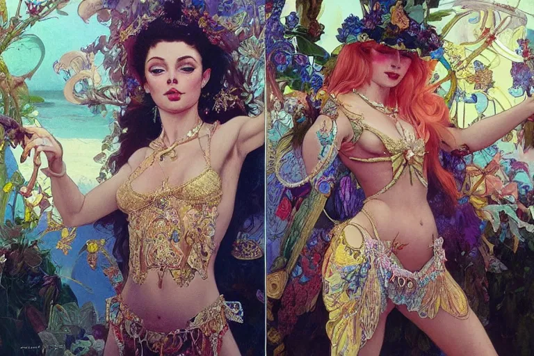 Image similar to a beautiful realistic painting of ( ( ( ( ( ( isabelledeltore ) ) ) ) ) ) in the 1 9 8 0 s carnival in the city of sydney, australia intricate, elegant, highly detailed, digital painting, artstation, concept art, by krenz cushart and artem demura and alphonse mucha