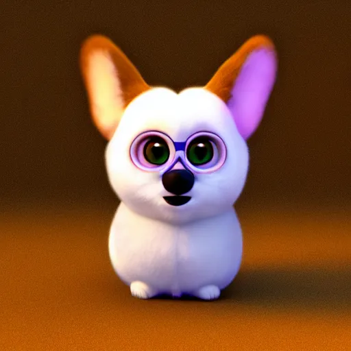 Prompt: cute happy corgi furby, pixar, 3 d render, concept art