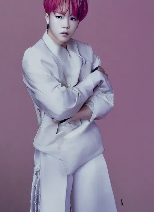 Prompt: jimin styled by nick knight posing, couture, canon, vogue magazine, highly realistic. high resolution. highly detailed. dramatic. 8 k. 4 k.