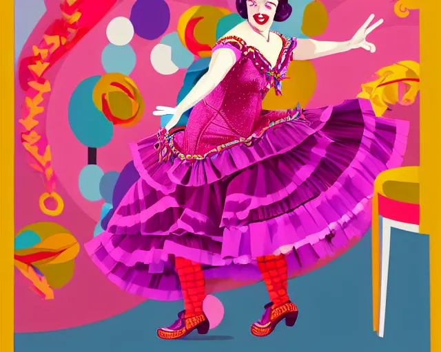 Image similar to teenage betty white as a cancan dancer in art deco style, hyper realistic, artstation, illustration, bright, cheerful, detailed and intricate environment