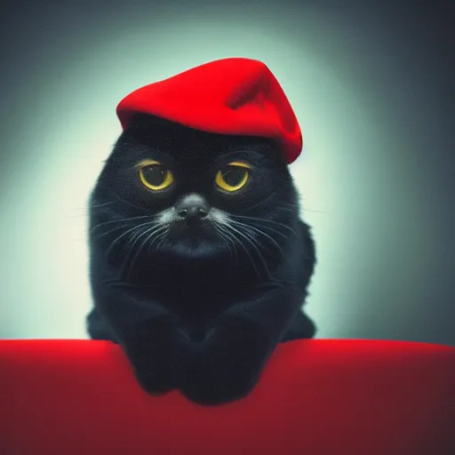 Image similar to Octocat with a red beret, studio lighting, moody, ultrarealistic 4k