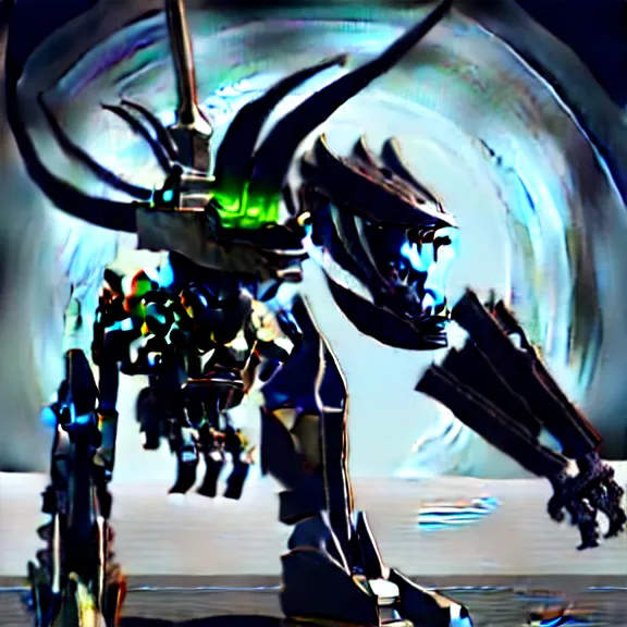 Prompt: cinematic shot, 35 foot tall detailed beautiful handsome quadrupedal robot mecha dragon, sharp edged black armor, gold accents, sleek blue visor for eyes, four legs, walking in busy neon city streets, sharp claws, epic shot, highly detailed art, sci fi, furry, 3D realistic, warframe fanart, destiny fanart, furry art, dragon art, feral art, macro art, furaffinity, DeviantArt, sofurry