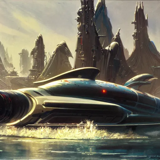Image similar to robotic cyborg high fantasy robert mccall - orca submarine concept art by john berkey, futuristic, digital art trending on artstation, solarpunk
