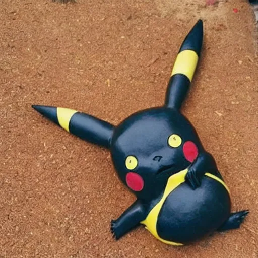 Prompt: Pikachu Sculpture made out of asphalt