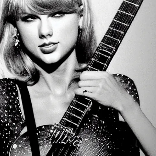 Image similar to taylor swift smashing a guitar over the head of hank williams jr, ultra realistic, highly detailed,
