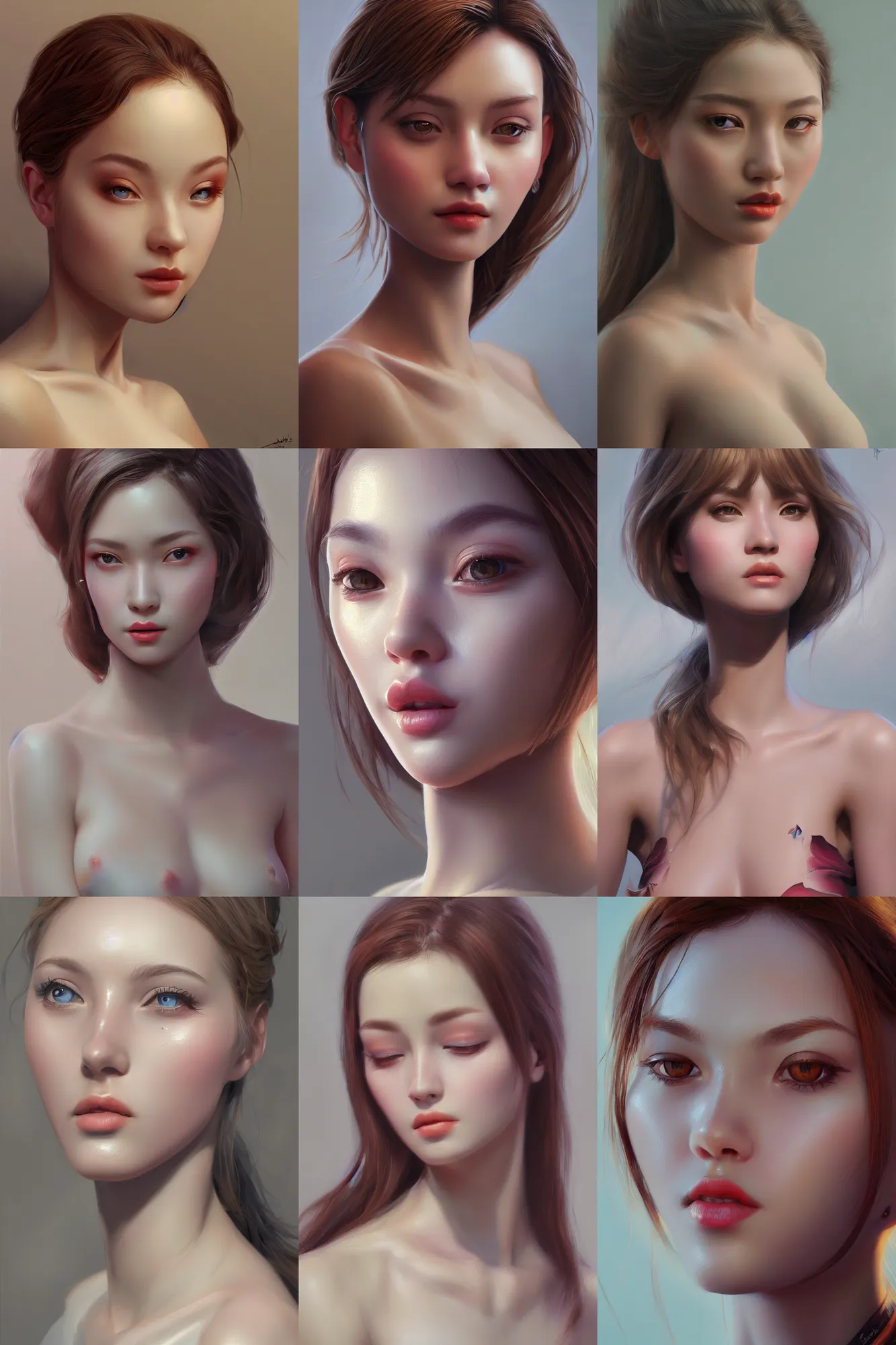 Prompt: beautiful female, highly detailed, oil on canvas, trending on artstation, concept art, sharp focus, illustration, global illumination, ray tracing, realistic shaded, art by dang my linh