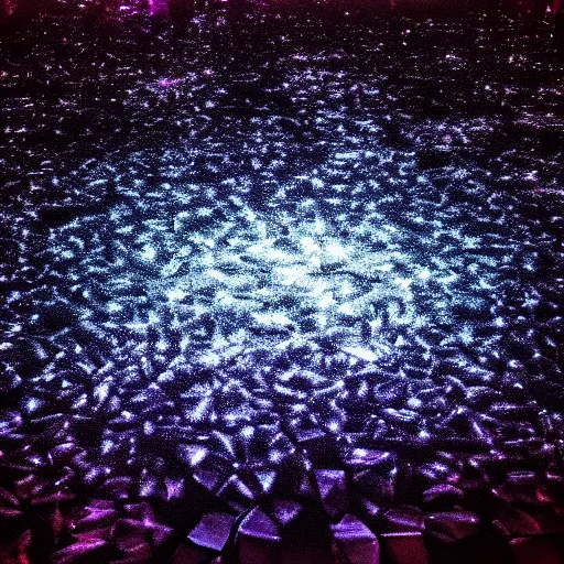 Prompt: an abstract crystals in dark room with some lights shinning on it, art like MidJourney.