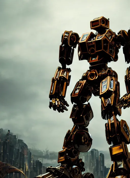 Prompt: a shiny ornate boxing humanoid mecha in ruin city, epic pose, bright, by war robots, real steel ( 2 0 1 1 ), westworld and eve venture and pacific rim and machine warrior 5, cryengine, frostbite 3 engine, scarlet and yellow scheme, sharp focus, 8 k, high definition, insanely detailed, soft lighting, smooth face