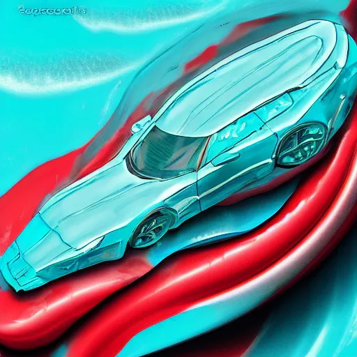 Prompt: deep turquoise color ice carved into the shape of a corvette, beauty shot, digital art, ultrareailstic