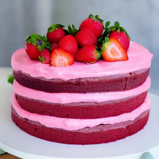 Prompt: Pink cake with strawberries