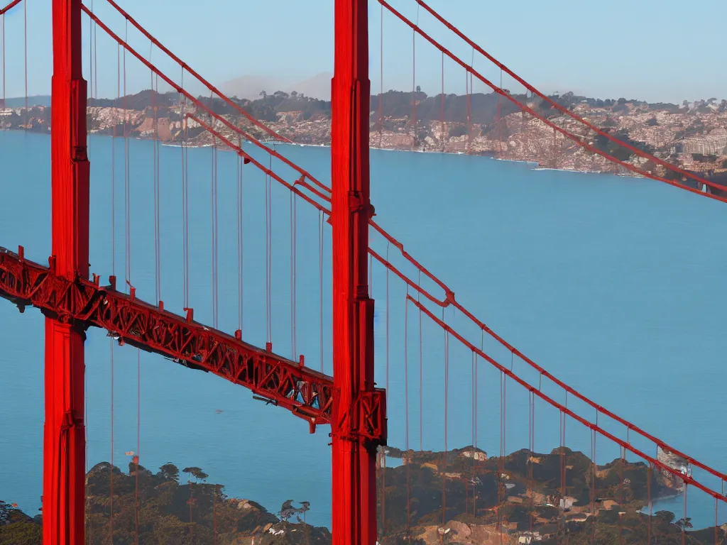 Prompt: 4K HD, high detail photograph, shot with Sigma f/ 4.2 , 250 mm sharp lens, shallow depth of field, subject= Golden Gate bridge, morning, consistent, high detailed light refraction, high level texture render