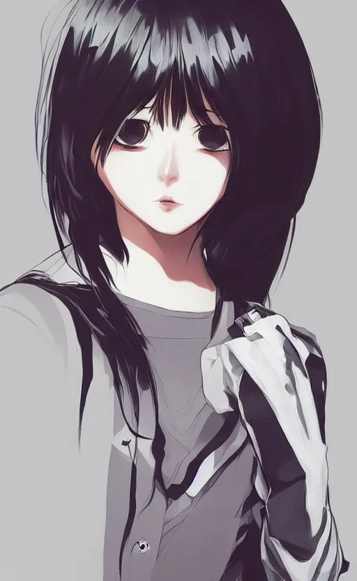 Image similar to shirt art, logo graphic design, manga style, realistic lighting, futuristic solid colors, made by ilya kuvshinov, sold on sukebannyc, from arknights, front portrait of a girl in stylish pose, jpop clothing, sneaker shoes, simple background