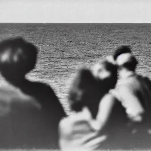 Image similar to photograph of people worried about the object in the horizon