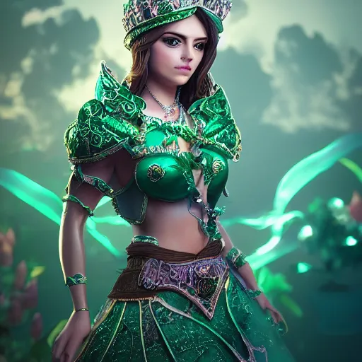 Image similar to wonderful princess of emerald with fair skin, ornate 8 k gorgeous intricate detailed, accent lighting, dramatic light, octane render
