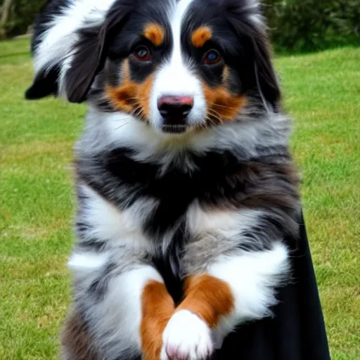 Prompt: australian shepherd fighting darth vader