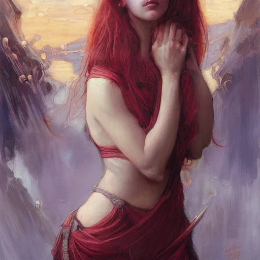 Image similar to a painting in the style of charlie bowater, and in the style of donato giancola, and in the style of john william waterhouse.