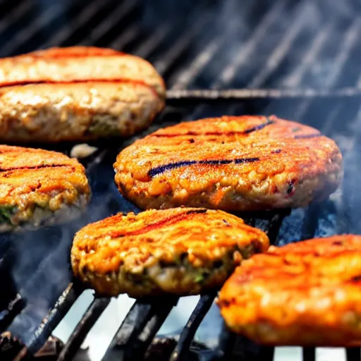 Prompt: Award winning photo of burger patties cooking on a grill.