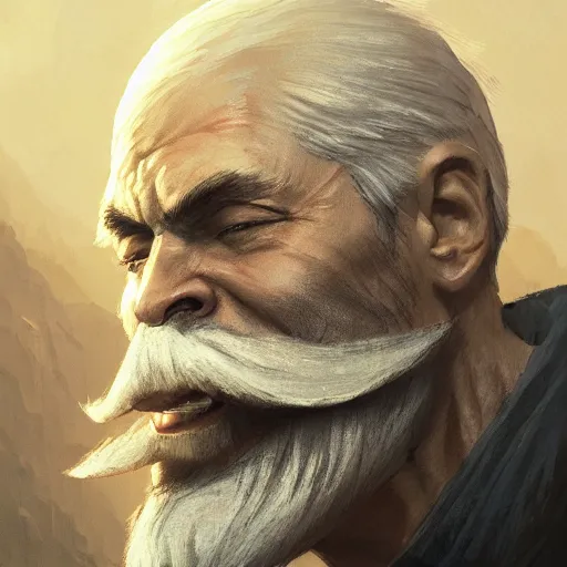 Image similar to ninja warrior, old, white beard, wrinkles, handsome, portrait, profile, intricate, detailed, volumetric lighting, scenery, digital painting, highly detailed, artstation, sharp focus, illustration, concept art, ruan jia, steve mccurry