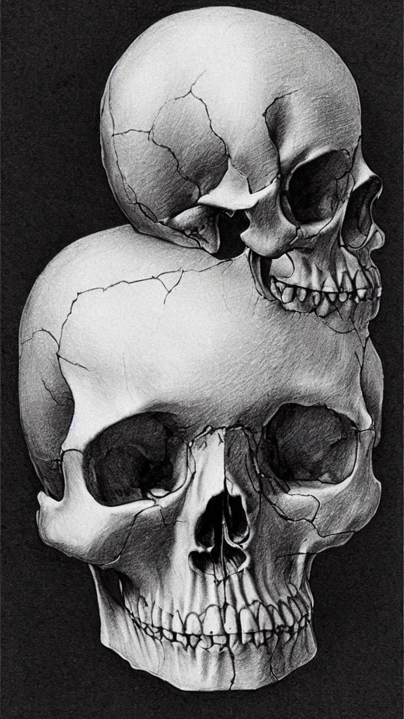 Image similar to Leonardo da Vinci pencil sketch of the human skull, Body horror, Biopunk, Creepy