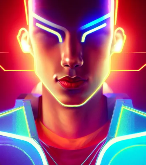 Prompt: symmetry!! latino prince of technology, solid cube of light, hard edges, product render retro - futuristic poster scifi, lasers and neon circuits, handsome latino prince, intricate, elegant, highly detailed, digital painting, artstation, concept art, smooth, sharp focus, illustration, dreamlike, art by artgerm