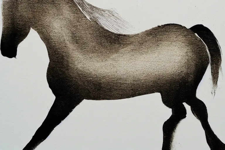 Image similar to bautiful serene horse, healing through motion, minimalistic ink aribrush painting on white background