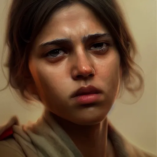 Image similar to a sad solo portrait. art by salman toor. faithfully depicted facial expression, perfect anatomy, sharp focus, global illumination, radiant light, detailed and intricate environment, trending on artstation