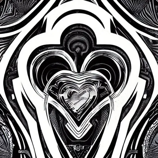 Image similar to a chrome carved heart, intricate artwork, graphic style of Patrick Gleason very coherent symmetrical artwork,