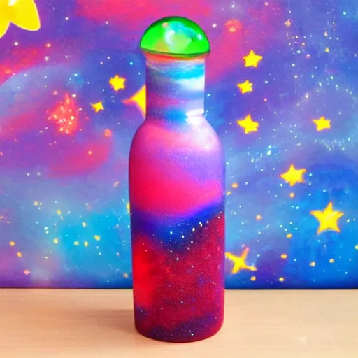 Prompt: Liminal space in outer space!!!, sand art bottle, colorful background
