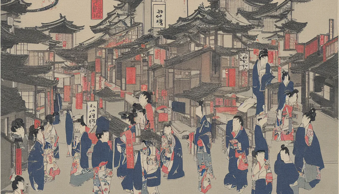 Image similar to ido period street, japanese illustration