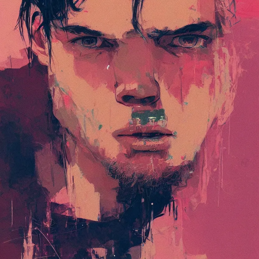 Prompt: close up portrait painting of a male in nineties street styling, concept art, intricate details, aesthetically pleasing pastel colors, art by conrad roset, impressionism, portrait