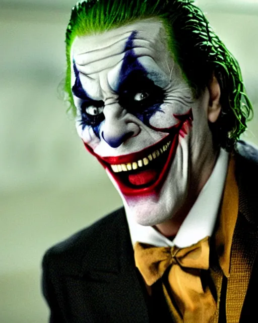 Image similar to Film still close-up shot of Vince McMahon as The Joker from the movie The Dark Knight