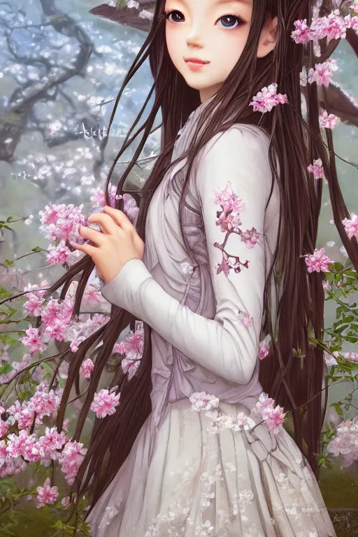 Prompt: Anthro Portrait of japanese white tailed deer girl, D&D, dark fantasy, anthro portrait, sakura blooming on background, intricate, elegant, deer portrait, highly detailed, digital painting, artstation, concept art, smooth, sharp focus, maybe some llama, illustration, art by artgerm and greg rutkowski and alphonse mucha, daily deviation, masterpiece