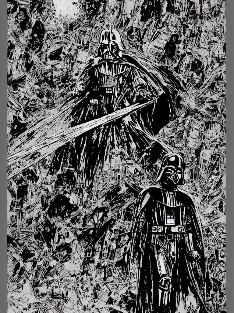 Prompt: Darth Vader by Philippe Druillet