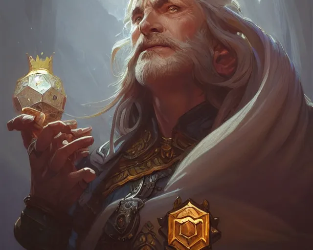 Image similar to old king, deep focus, d & d, fantasy, intricate, elegant, highly detailed, digital painting, artstation, concept art, matte, sharp focus, illustration, hearthstone, art by artgerm and greg rutkowski and alphonse mucha