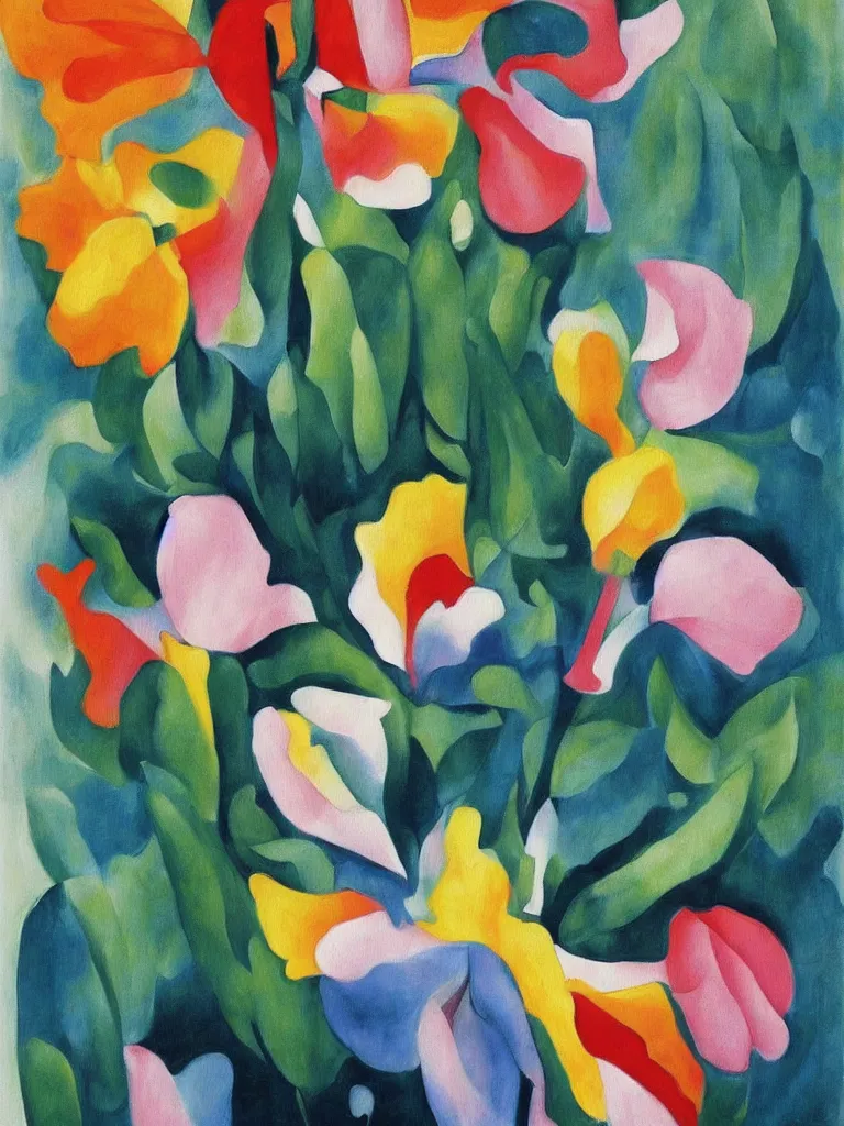 Image similar to an abstract painting of a beautiful flower by georgia o'keeffe,