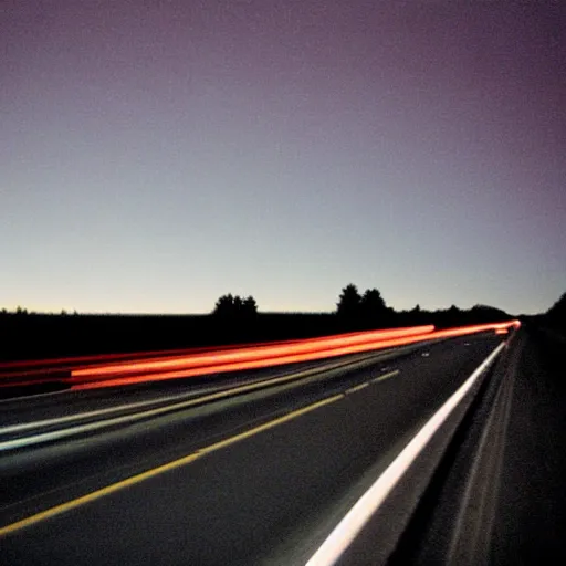 Prompt: A photograph of a 2001 Chevrolet Caravan driving on highway 411 in Perth, Ontario at night, 9:20 PM, photograph taken in 2009 on a nokia flip phone