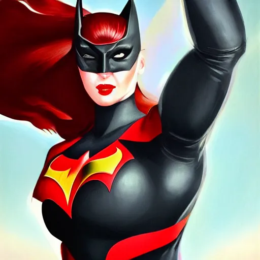 Prompt: a portrait of the super muscular batwoman, pixiv, hyperrealistic