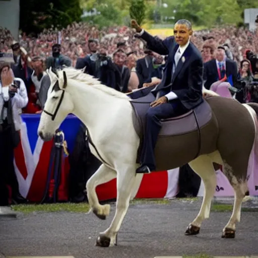 Prompt: obama riding on a unicorn